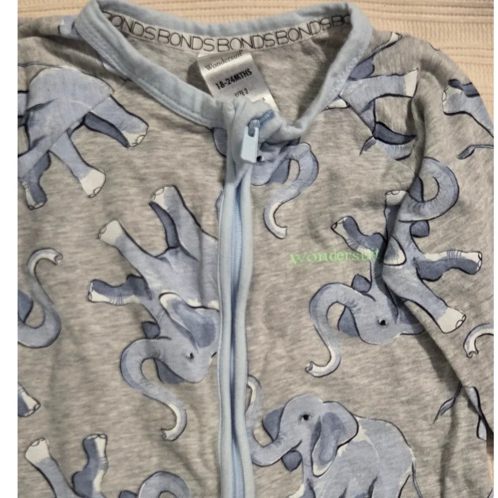 Bonds Wondersuit Elephant Print Zippy Pajama Sleepsuit 18-24 M Unisex